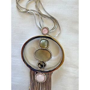 NWT WHBM Multistrand Pendant Necklace Semi Precious Stones Liquid Silver Tassels